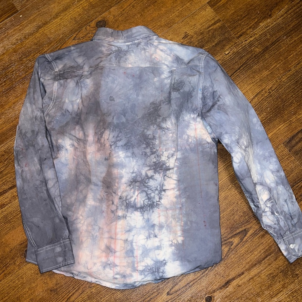 George Acid Wash Gray Retro Classic Button Up Long Sleeve Collar Shirt Size M - Picture 4 of 9